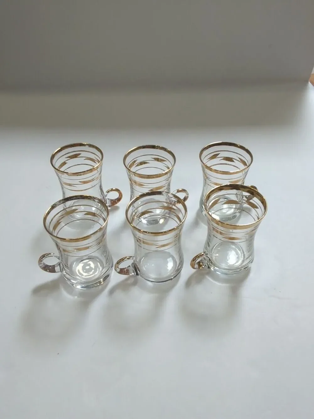 Vintage MCM 6 Gold Trimmed Espresso/Coffee Glasses/Cups 2 1/2